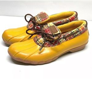 Sperry Topsider Rain Shoes Yellow Plaid sz10